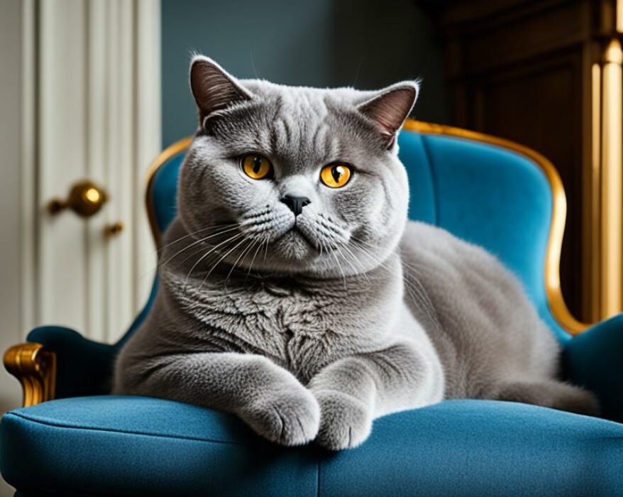 Britisch Kurzhaar Katze sitzt auf dem Sofa