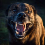 Böser, aggressiver Hund, der seine Zähne zeigt